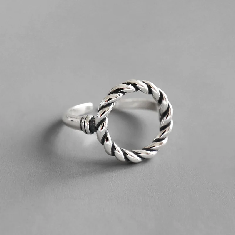 

Retro 100% Authentic 925 Sterling Silver Fine Jewelry Twisted Roped Open circle adjust Ring TLJ934