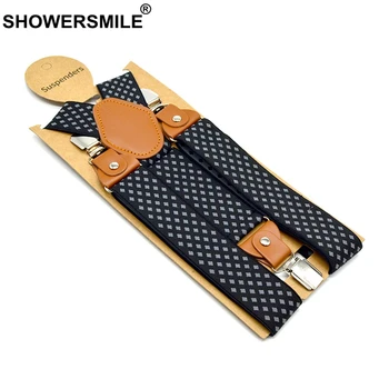 

Showersmile Men'S Suspenders Formal Trouser Belt Diamond Suspenders Vintage Men Braces Suspender Elastic Clips Pants Strap 120Cm