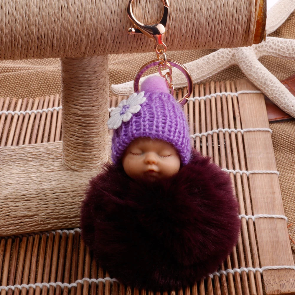 Милый Спящий ребенок пушистый помпон плюшевая кукла висячая подвеска брелок для ключей
