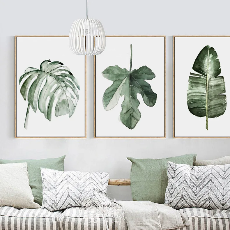 

Simple Northern European-Style Hipster Leaves Triple Living Room Decorative Painting Bedroom CHILDREN'S Room Framed Home Spray-p