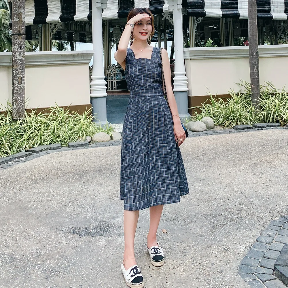 

Photo Shoot 2019 Summer New Style WOMEN'S Dress French Retro Laziness Sexy Midriff Slimming Pattern Suspender Strap Dress
