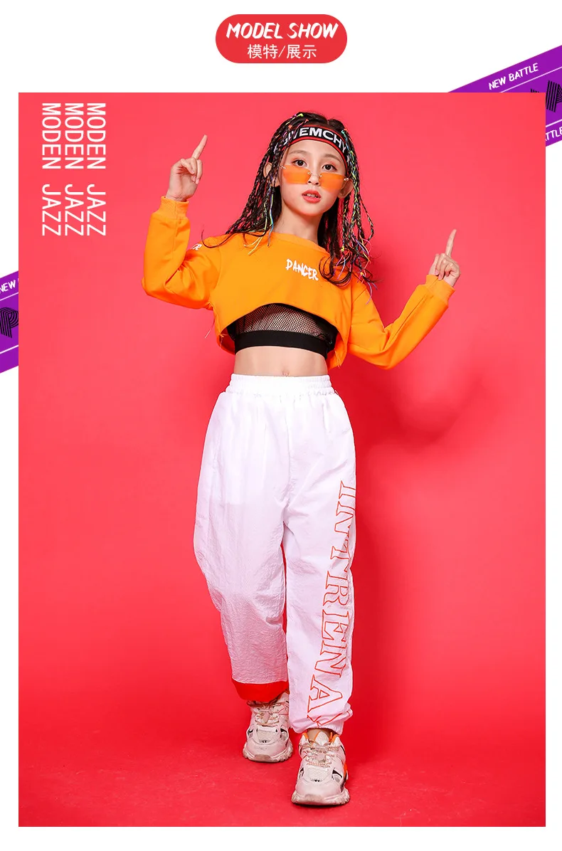 Kid Cool Hip Hop Clothing Hoodie Sweatshirt Shirt Top Crop Hollow Causal Pants for Girl Jazz Ballroom Dance Costume Clothes Wear (4)