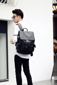 

New Korean version of pu leather men's backpack fashion flip student backpack large capacity travel backpack