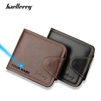 

Baellerry Fashion Black Men Wallet Short Leather Small Purses Men's Wallets Hasp Photo Purse for Coins Free Engraving