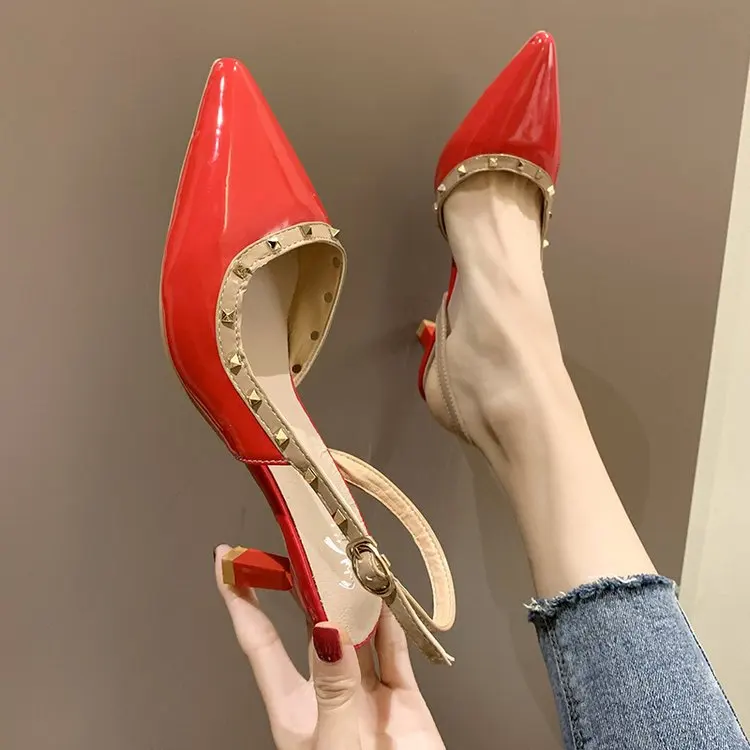 

High Heel Shoes Women's Fairy-Style 2019 Summer New Style Thin Heeled Pointed-Toe Hollow out Sandals Korean-style Versatile Rive