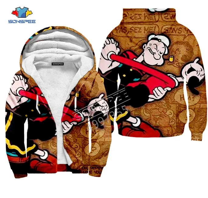3 Popeye, Спортивная толстовка с капюшоном, на молнии, кепка, худи для мужчин и женщин, Harajuku, с 3D принтом, мягкая, удобная, сохраняющая тепло, зимняя куртка в стиле хип-хоп - Цвет: 3