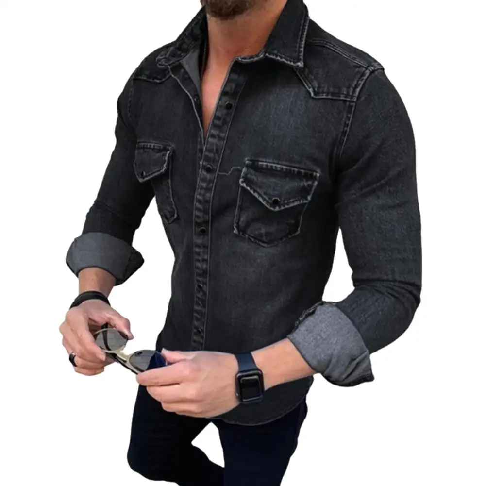 Primavera autunno uomo Jeans camicia camicie di Jeans a maniche lunghe per  uomo cotone morbido due tasche camicie di Jeans elastiche sottili chemise  homme - AliExpress