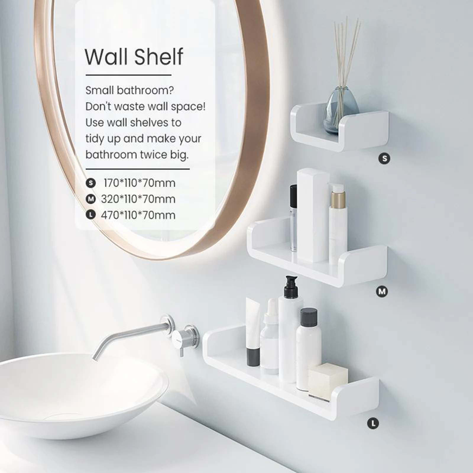 Dalanpa Floating Shelf Wall Mounted Non-Drilling Adhesive Bathroom Organizer Ledge Shelf for Home Decor