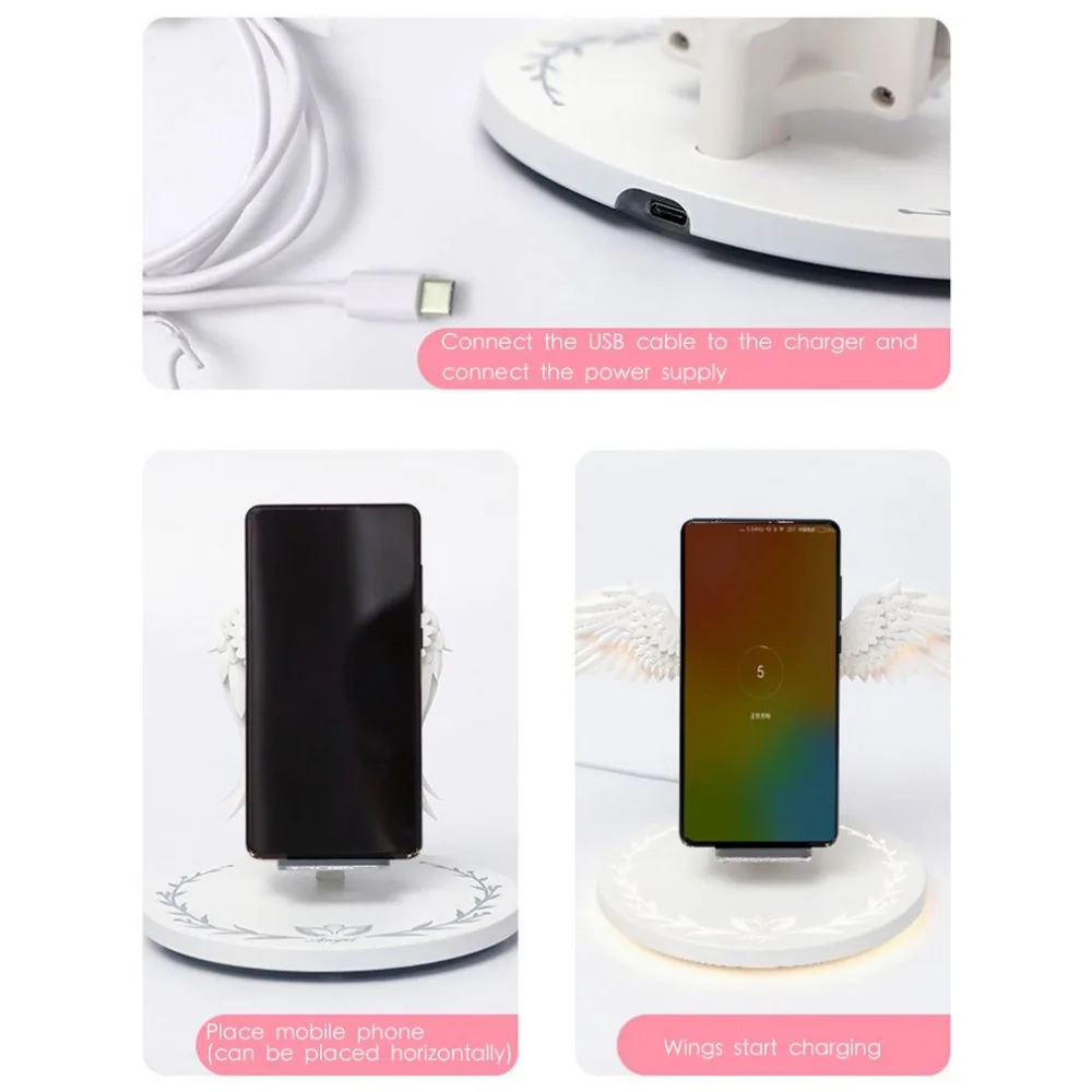 Creative Angel Wings Wireless Charger QI Wireless Charger 10W Fast Charge Vertical Mobile Phone Wireless Charger usb c fast charge