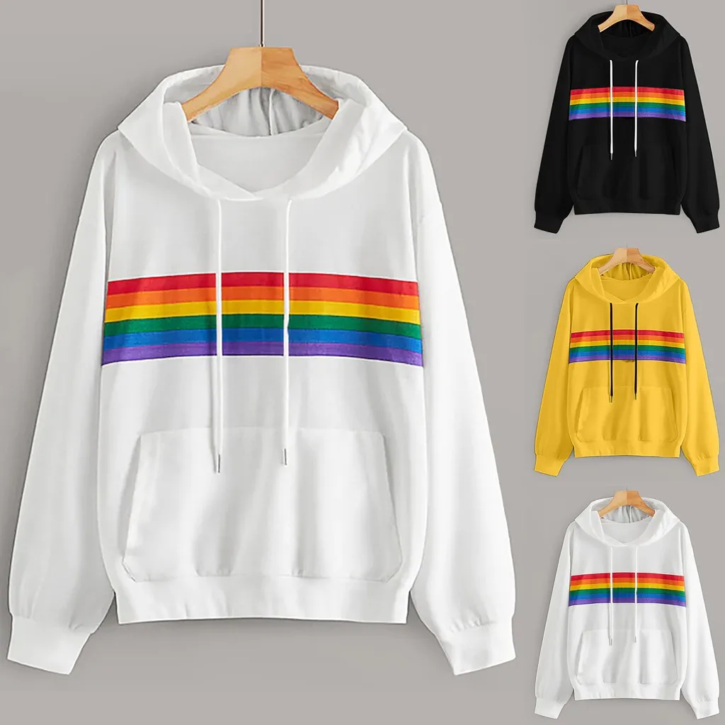 

Fashion Female Long Sleeve Hoodie Pullover Sweatshirt Rainbow Print Women's Sweatshirt Tops Ladies clothes Sudadera mujer S-XL