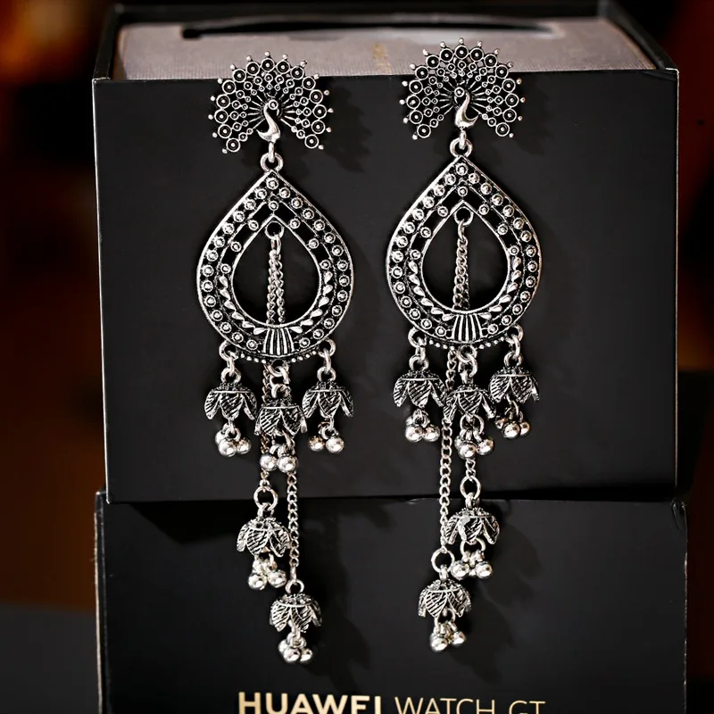 Женские винтажные Серебряные длинные серьги Jhumka индийские украшения турецкие