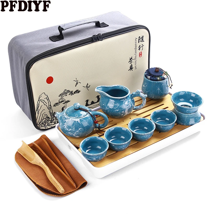 

High-grade Stone Pattern Glaze Kung Fu Tea Set Portable Teapot Drinkware Tea Pot Gaiwan Cup Set Ceramic Chinese Puer Tea Kettle