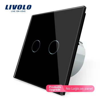 

Livolo EU Standard, Wall Switch VL-C702-12,Black Crystal Glass panel, 2 Gangs 1 Way, Wall Light Touch Screen Switch