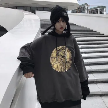 

Autumn Hoodie Woman Clothes Korean Ulzzang Harajuku Printed Loose Sweatshirts Female Long Sleeve Fleece Hooded Hoodie Streetwear