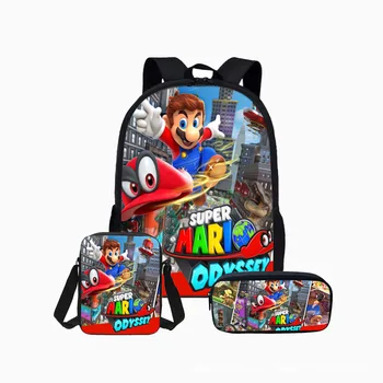 

3PCS School Bag Set Cartoon Mario 3 Printing School Backpack For Teenagers Boys Girls Student Travel Book Bag Schoolbags