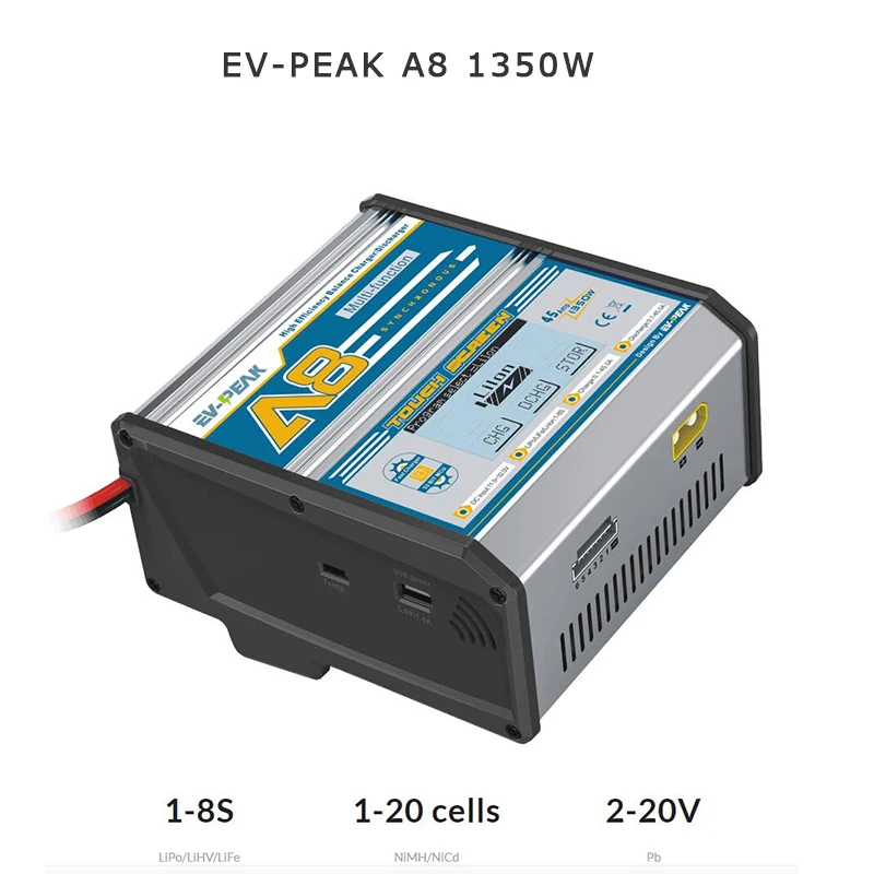 EV-PEAK A8 1350W 45A Многофункциональный интеллектуальный сенсорный экран баланс зарядное устройство/Dis зарядное устройство