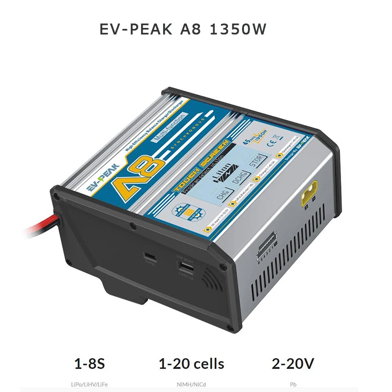 

EV-PEAK A8 1350W 45A Multi Function Intelligent Touch Screen Balance Charger/Discharger