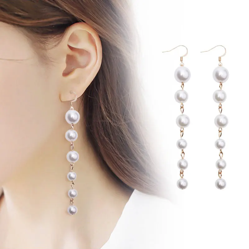 

Korea Personality Pendant Exaggerated Ear Jewelry Simple Earrings Femininity 2021 New Earrings Long Pearl Earrings