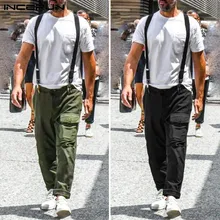 INCERUN, мужской однотонный комбинезон на подтяжках, модные прямые брюки карго, повседневные Хип-хоп Харадзюку мужские комбинезоны с детским свитерком, уличная одежда