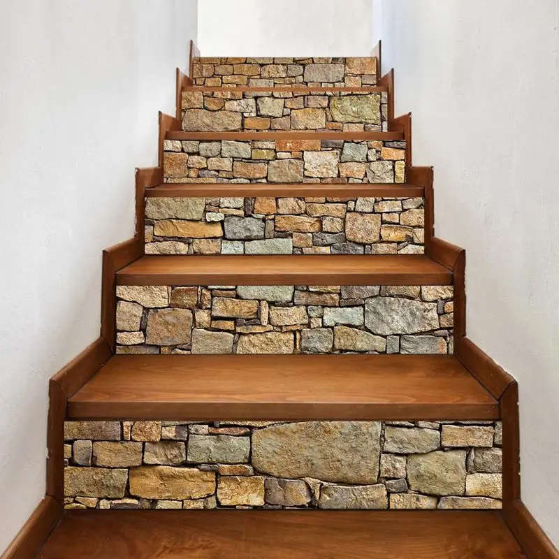 

6pcs/set 3D Stone Staircase Stair Riser Floor Sticker Self Adhesive DIY Stairway Waterproof PVC Wall Decal