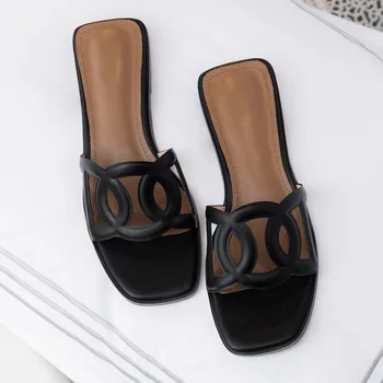 

new brand fashion hot summer women sandals summer shoes genuine leather low heels black white casual shoes slippers size 34-39