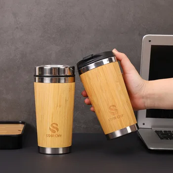 

450ml Creative Bamboo Mug Water Bottle 304 Stainless Steel Mug Water Cup Woman Men Business Car Office Custom Gift Cup Mug