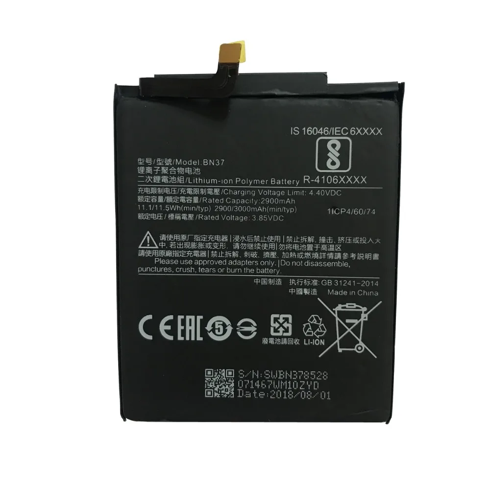 BN37 телефон Встроенный аккумулятор замена батареи 2900mAh для Xiaomi mi красный mi 6/6A+ Бесплатные инструменты