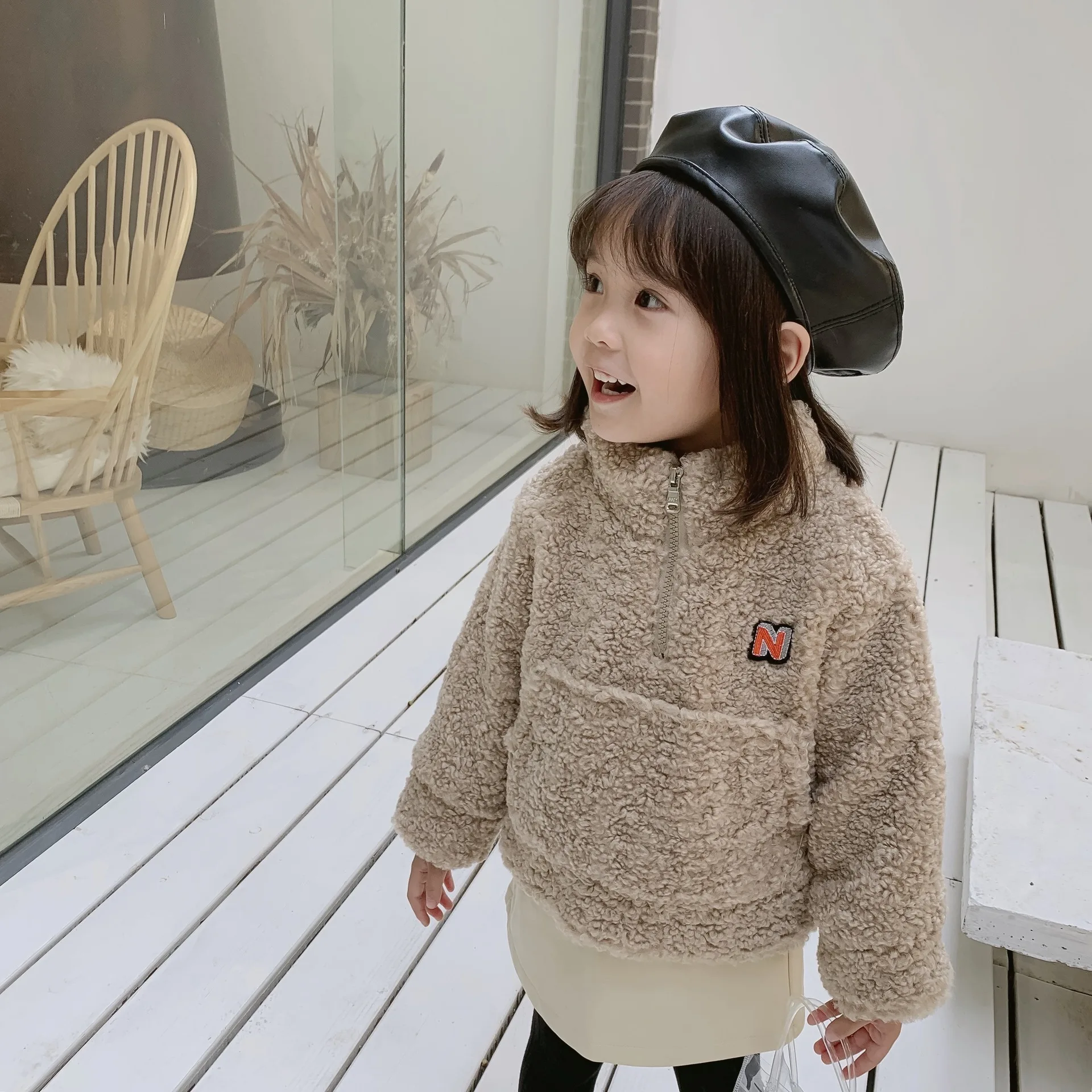 Г. Осень-зима, новые детские плотные толстовки для девочек детский корейский свитер из овечьей шерсти для девочек Теплые Топы с большими карманами для малышей