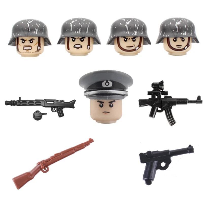 Best Seller WW2 Military M35 Helmet Weapons Accessories Building Blocks WW2 Army Soldiers Camouflage helmet Submachine gun Parts Bricks Toys