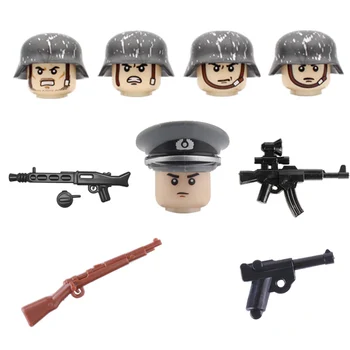 

WW2 Military M35 Helmet Weapons Accessories Building Blocks WW2 Army Soldiers Camouflage helmet Submachine gun Parts Bricks Toys