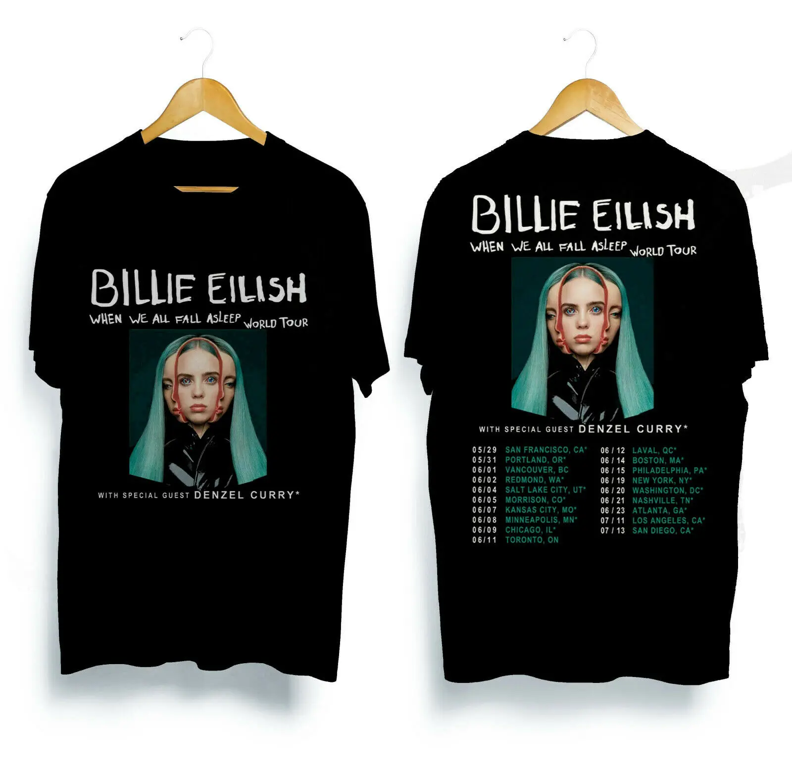 Billie Eilish World Tour 2019 Special Guest DENZEL CURRY T Shirt Size Men Clothing Plus S-3xl Round Neck Clothes T-shirt |