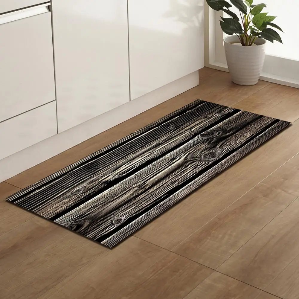 

3D Rug Vintage Plank Long Mat Flannel Absorbent Non-slip Kitchen Rug Entrance Door Mat Living Room Coffee Table Floor Mat