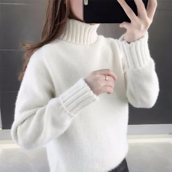 

Women's Turtleneck Sweater 2020 New Winter Mink Velvet Loose Net Red Knit Bottoming Shirt Fashion Trend
