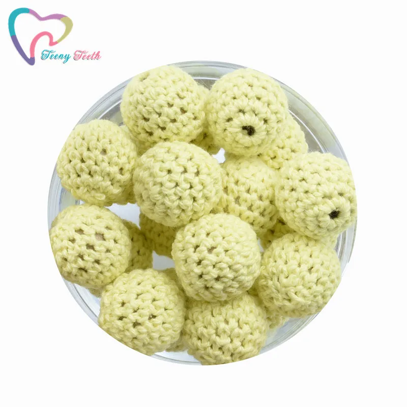 10PCS Yellow Color 16-20MM Knitting Cotton Crochet Wooden Loose Beads Balls For DIY Decoration Baby Teether Jewelry Necklace Toy | Украшения
