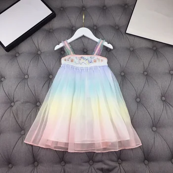 

European and American children's wear 2020 summer new style Condole belt Unicorn embroidery gradient baby Girl's dress