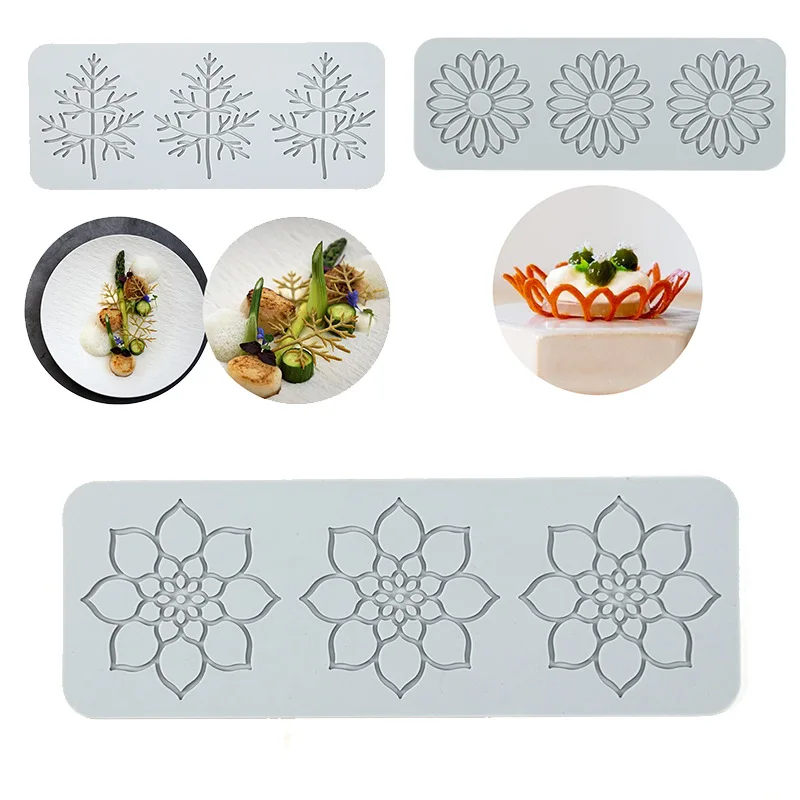 New Leaf Flower Ring Round Fondant Lace Mat Chocolate Mold DIY Baking Decoration Molecular Cuisine Printing Silicone Mold