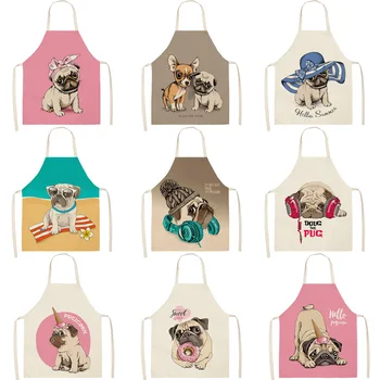 

Parent-child Kitchen Apron Cartoon Lovely Anime Dog Printed Sleeveless Cotton Linen Aprons for Men Women Home Cleaning Tools