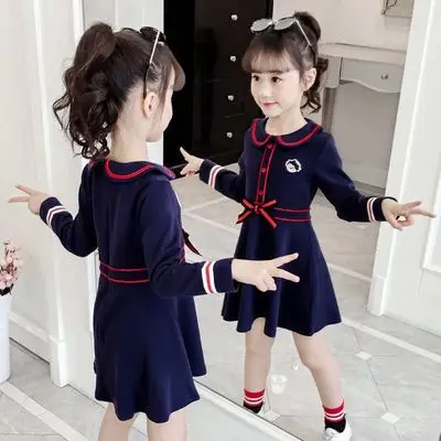 Новое платье для маленьких девочек от 3 до 12 лет весенне-Осенняя детская одежда хлопковые повседневные платья с длинными рукавами для девочек