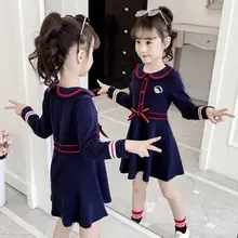 Новое платье для маленьких девочек от 3 до 12 лет весенне-Осенняя детская одежда хлопковые повседневные платья с длинными рукавами для девочек