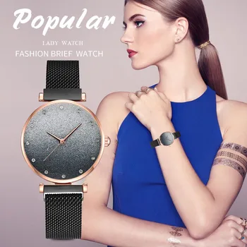 

2020 Woman Watch Sleek Minimalist Calendar Magnetic Buckle Alloy Mesh Women's Watch Woman Bracelet Watches montres femmes 03*