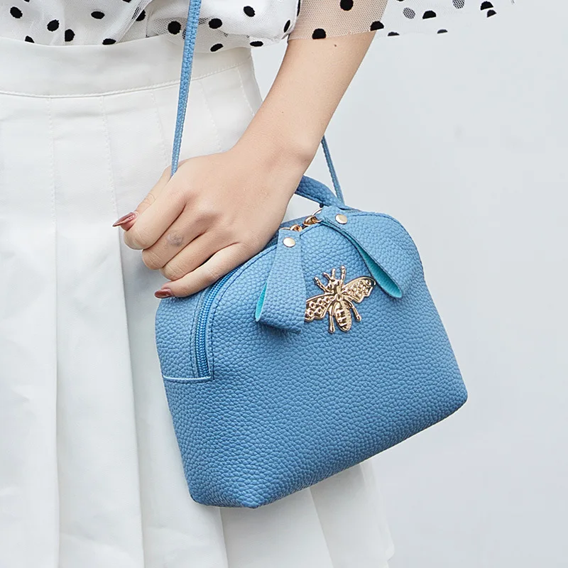 

Shoulder Bag WOMEN'S Bag 2018 New Style Korean Version Embossed Leather Mobile Phone Small Bee Hand Shoulder Bag Mini Shell Bag