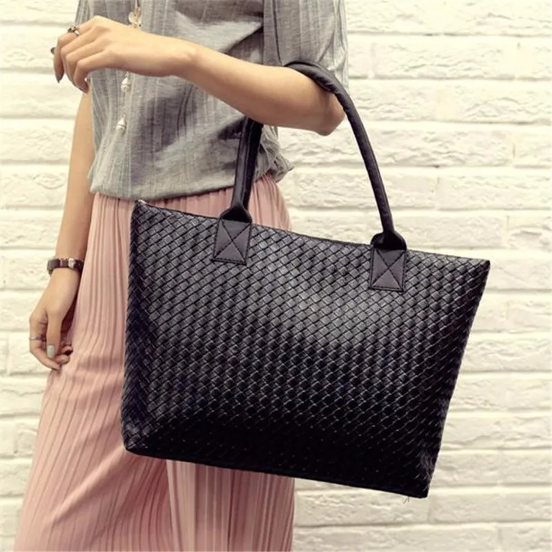 Summer Big Black Woven Messenger Hand Tote Shoulder Bag For Women