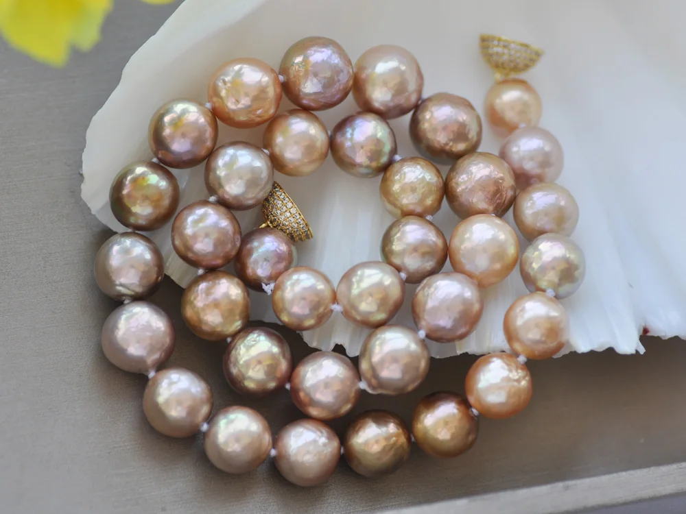 

Z10524 A++ Metal-Lustre 17.5" 13mm Round Peacock Pink Lavender Edison Pearl Necklace