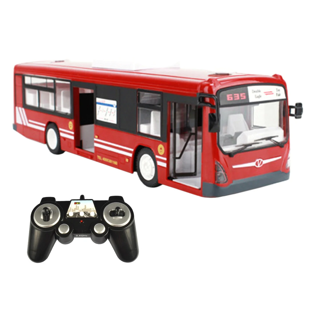 2.4G RC Car Bus City Express Model RC Toy Car With Realistic Light And Sound Model Educational Toy Gift For Kid Adult- Red Blue
