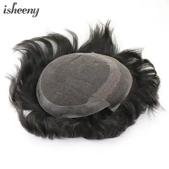 

8*10 French Lace Men Toupee with Poly Coating in Temples Sides and Back 130% Free Style 6" Human Hair Wig