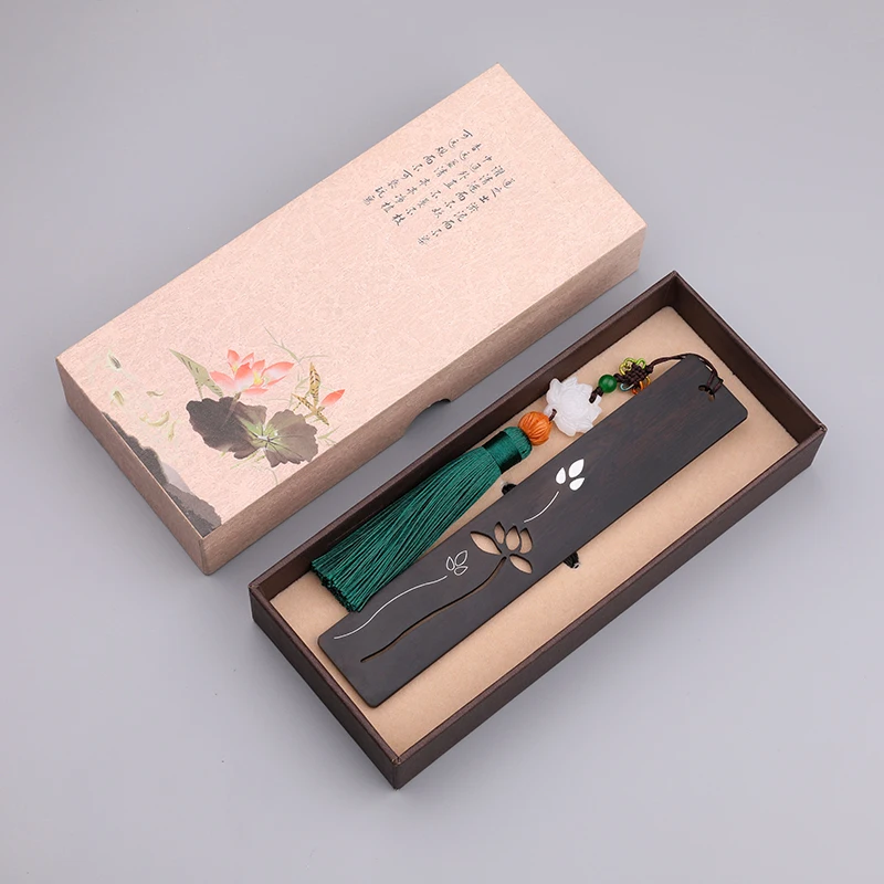 

Lotus-inlaid silver-sheet pure silver-silk red-wood bookmark, classic Chinese style, black sandalwood bookmark, custom-made,
