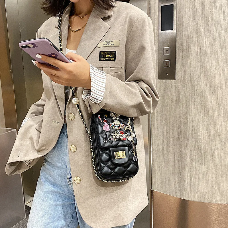 

Женские диагональные сумки через плечо, новинка 2021, Маленькая женская сумка из искусственной кожи, брендовая сумка через плечо с ромбовидным узором и кошелек