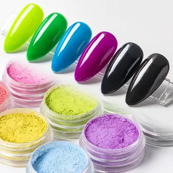 

12pc Macaron Color Rainbow Glitter Colorful UV Gel Magic Mirror Powder Neon Pigment Dust Manicure Nail Art Decorations Black DIY