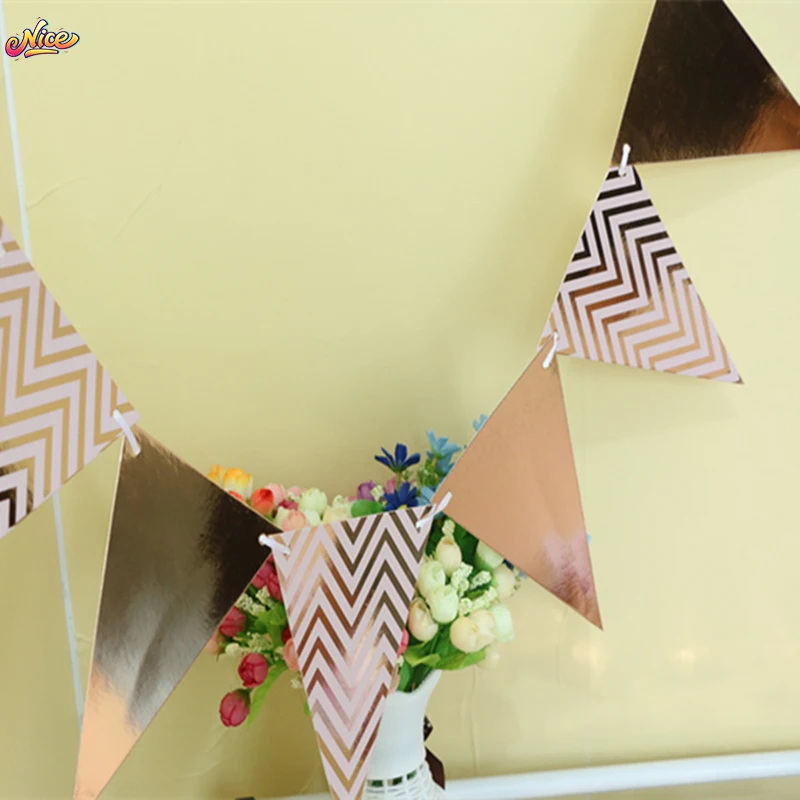 3M Triangle Flagr Birthday Flag Banner Gold Color Flag Party Bridal Shower Festival Celebration Hanging Supplies Decoration