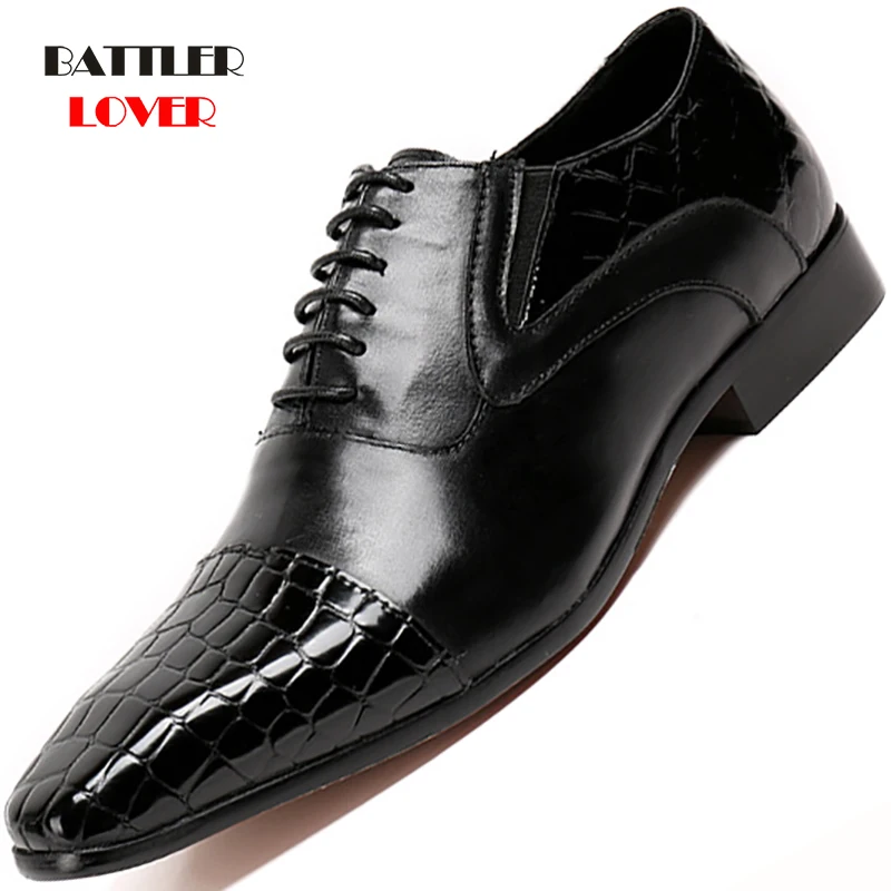 Men Leather Formal Shoes Snake Skin Prints Men Business Dress Classic Style Black Lace Up Square Toe Shoes For Men Oxford Shoes